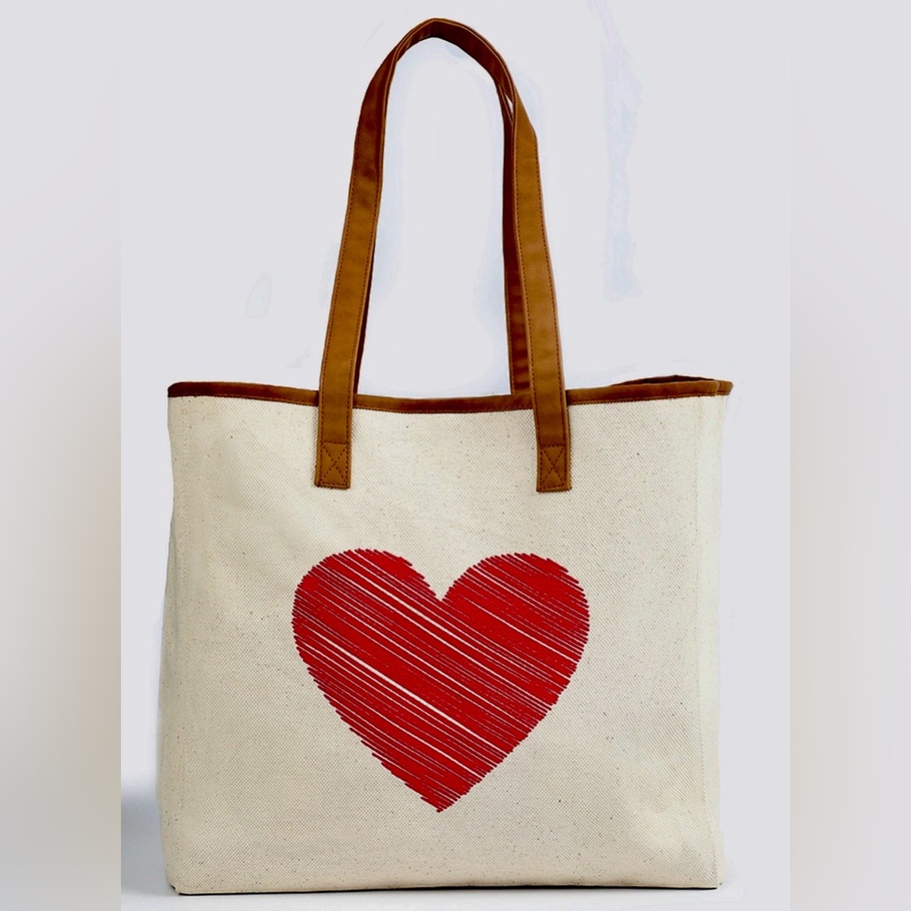 Anthropologie- Maurices Heart Canvas Tote NEW